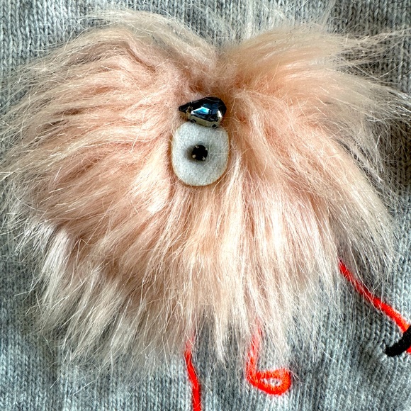 * RARE * Crew Cuts Faux Fur Monster Friends Soft Wool Blend Sweater Grey size 12 - Picture 4 of 6